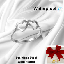 Load image into Gallery viewer, Yellow Gold PlatedStainless Steel Silver Double Heart Ring Waterproof