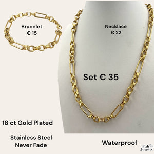 Stainless Steel Set Yellow Gold or Silver Necklace and Bracelet
