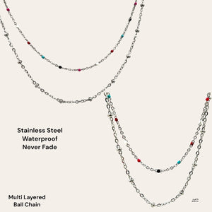 Stainless Steel Trendy Multi-Layered Plain Ball Chain Necklace with Colourful Ball Chain Necklace in Silver