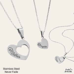 Stainless Steel Mother-Daughter Set of 2 Interlocking Heart Necklaces