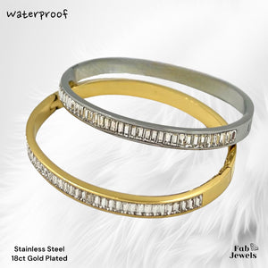 Stainless Steel Gold Plated Bangle with Rectangle Cubic Zirconia