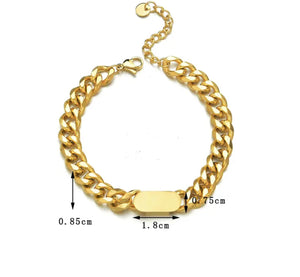 Stainless Steel Yellow Gold Plated Curb Chain Bracelet 8 mm