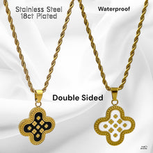 Load image into Gallery viewer, 18ct Gold Plated on Stainless Steel Maltese Cross Clover Double Sided Pendant Inc. Rope Chain