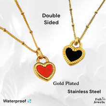 Load image into Gallery viewer, 18ct Gold Plated on Stainless SteelDouble Sided Heart Pendant Red and Black