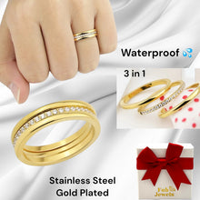 Load image into Gallery viewer, Gold Plated on Stainless Steel 3 in 1 Ring Waterproof with Cubic Zirconia