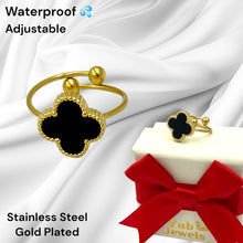 Load image into Gallery viewer, Stainless Steel Yellow Gold Plated Adjustable Clover Ring Waterproof