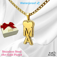 Load image into Gallery viewer, 18ct Gold Plated on Stainless Steel Heart Ma Embossed  Pendant with Cubic Zirconia and Necklace