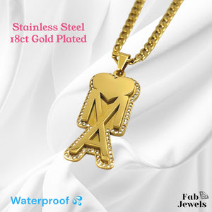 18ct Gold Plated on Stainless Steel Heart Ma Embossed  Pendant with Cubic Zirconia and Necklace