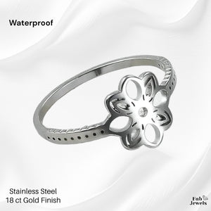 Yellow Gold Plated Silver Stainless Steel Flower Ring