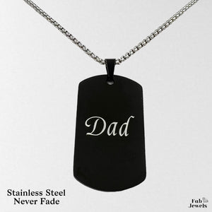 Stainless Steel Yellow Gold Black Engraved Dad Dog Tag Pendant with Necklace