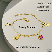 Load image into Gallery viewer, Stainless Steel Yellow Gold Plated Family Personalised Initial Charm Bracelet