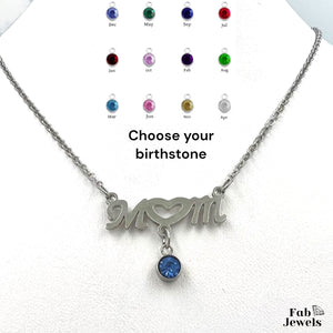 Stainless Steel Mum Heart Pendant with Personalised Birthstone Inc. Necklace