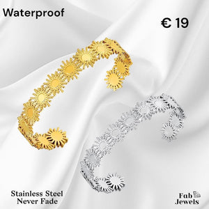 Stainless Steel Yellow Gold Plated Adjustable Sun Bangle