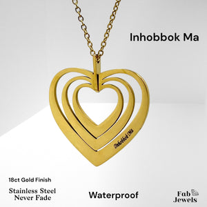 18ct Gold Finish on Stainless Steel Inhobbok Ma Heart Pendant with Necklace