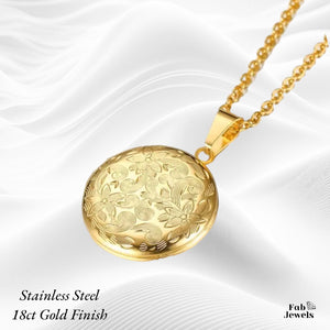 Stainless Steel Photo Round Locket Gold Plated with Necklace