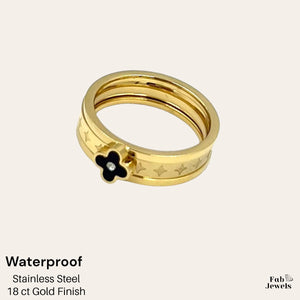 Gold Plated on Stainless Steel 2 in 1 Clover Ring Waterproof