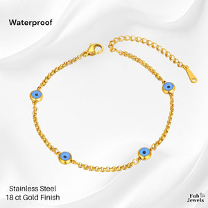Waterproof Stainless Steel Evil Eye Bracelet Yellow Gold Silver