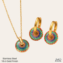 Load image into Gallery viewer, Stainless Steel Colourful Gold Plated Set Necklace Pendant matching Earrings