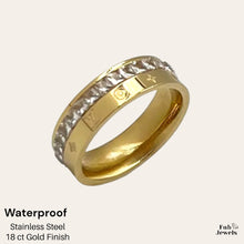Load image into Gallery viewer, Stainless Steel Yellow Gold Plated Waterproof Band Ring with Cubic Zirconia