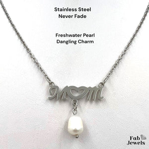 Gold Plated on Stainless Steel Silver Mum Necklace with Freshwater Pearl