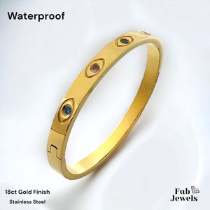 Yellow Gold Plated on S/Steel Evil Eye Bangle