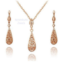 Load image into Gallery viewer, 9k Rose Gold Plated Drop Filigree Set Earrings Necklace Pendant