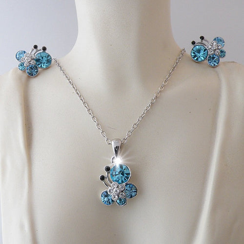 Gold Plated Butterfly Set with Turquoise Swarovski Crystals