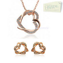 Load image into Gallery viewer, Love Heart Set in White/ Rose Gold Plated with Swarovski Crystals Necklace Pendant Earrings