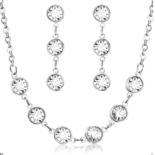 Fabulous Swarovski Crystals Stainless Steel Set Necklace and Matching Earrings