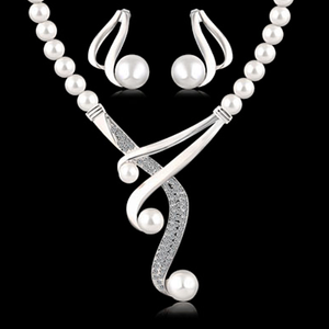 Elegant Simulated Pearl Crystal Set Earrings and Choker