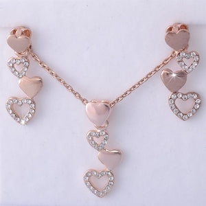 Rose Gold Plated Heart Set with Swarovski Crystals Neklace Pendant Earrings