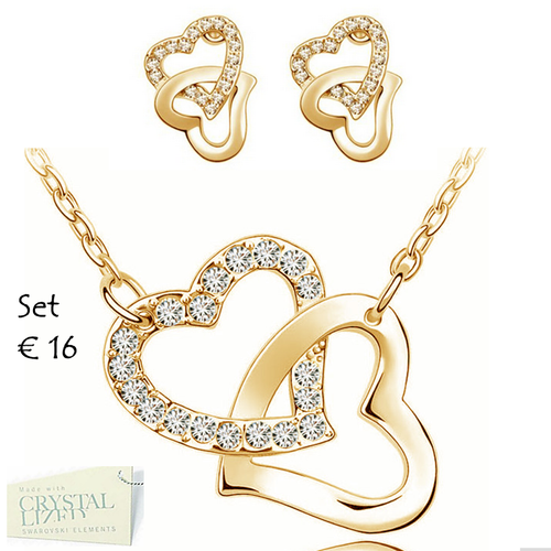 Gorgeous Heart Set in White/ Rose Yellow Gold Plated with Swarovski Crystals Necklace Pendant Earrings