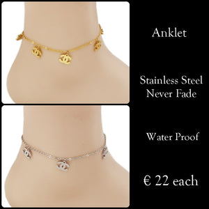Stainless Steel 316L Charm Anklet Ankle Chain Yellow Gold Plated Silver