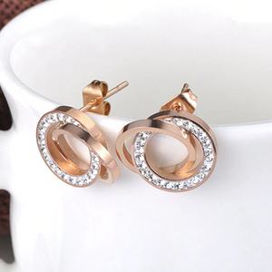 Stainless Steel 316L Hypoallergenic Rose Gold Round Stud Earrings with Swarovski Crystals