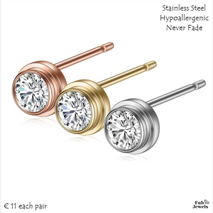 Stainless Steel Silver Yellow Rose Gold Set Necklace and Stud Earrings with Swarovski Crystals