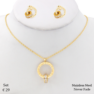 Stainless Steel Stylish Silver/Yellow Gold Plated Set Necklace Earrings