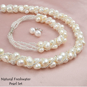 Fabulous Natural Freshwater Pearl Set Earrings Necklace and Bracelet
