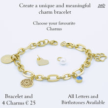 Load image into Gallery viewer, Stainless Steel Yellow Gold Personalised Initial Birthstone Pet Paw Charm Bracelet