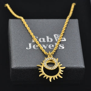 Yellow Gold Stainless Steel Rope Chain with Sun Pendant