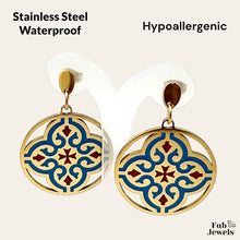 Load image into Gallery viewer, 18ct Gold Plated on Stainless Steel Maltese Cross Tile Design Set Pendant Hypoallergenic Earrings Rope Chain