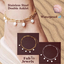 Load image into Gallery viewer, Stainless Steel 316L Double Anklet Baroque Freshwater Pearls Charms Gold Silver