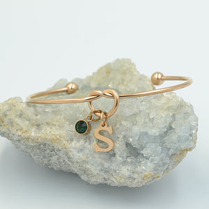 Stainless Steel Knot Bangle with Personalised Initial and Birthstone