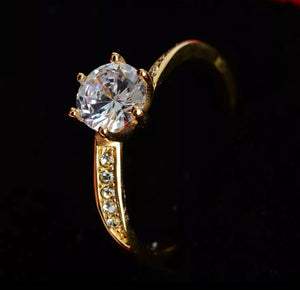 Stainless Steel Yellow Gold Plated Solitaire Ring with Swarovski Crystals