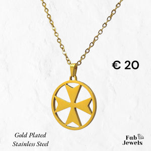 18ct Gold Plated on Stainless Steel Maltese Cross Set Hypoallergenic Earrings Necklace Included