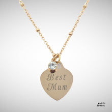 Load image into Gallery viewer, Engraved Stainless Steel &#39;Best Mum’ Heart Pendant with Personalised Birthstone Inc. Necklace