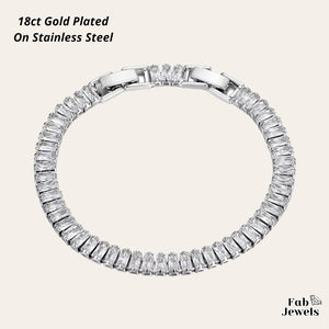 18ct Yellow Gold Plated Stainless Steel Rectangle Tennis Bracelet