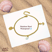 Load image into Gallery viewer, Stainless Steel 316L Anchor Pearl Anklet Yellow Gold White Gold Plated