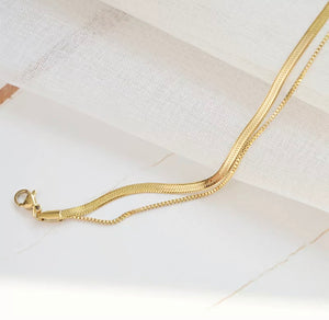 Stainless Steel 316L Yellow Gold Plated Double Anklet Waterproof