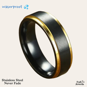 Stainless Steel 316L Waterproof Black and Gold Men’s Ring