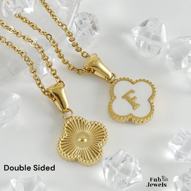 Stainless Steel 18ct Gold Plated Shell Clover Initial Letter